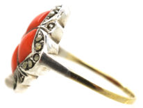 Art Deco Gold & Silver, Coral & Marcasite Ring