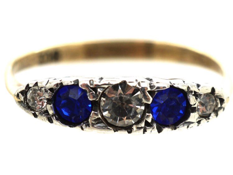 Edwardian 9ct Gold Blue & White Paste Ring