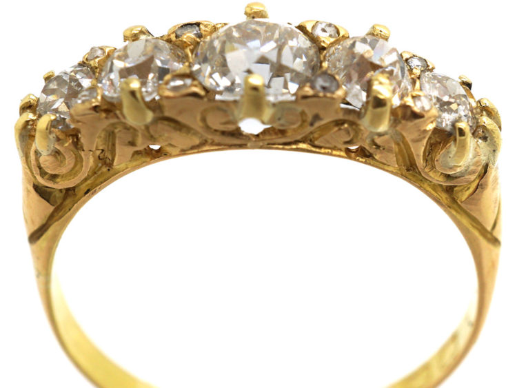 Victorian 18ct Gold & Five Stone Diamond Carved Half Hoop Ring