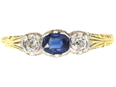 Art Deco 14ct Gold, Sapphire & Diamond Three Stone Ring