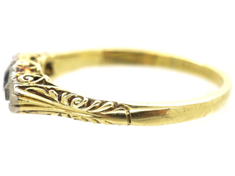 Art Deco 14ct Gold, Sapphire & Diamond Three Stone Ring