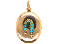 Edwardian 15ct Gold, Natural Pearl & Turquoise Oval Locket