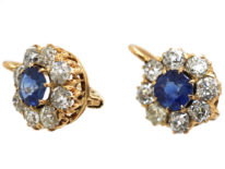 Edwardian 18ct Gold, Sapphire & Diamond Cluster Earrings