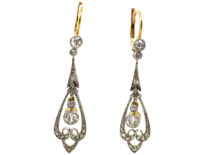 Edwardian 15ct Gold & Platinum, Diamond Drop Earrings