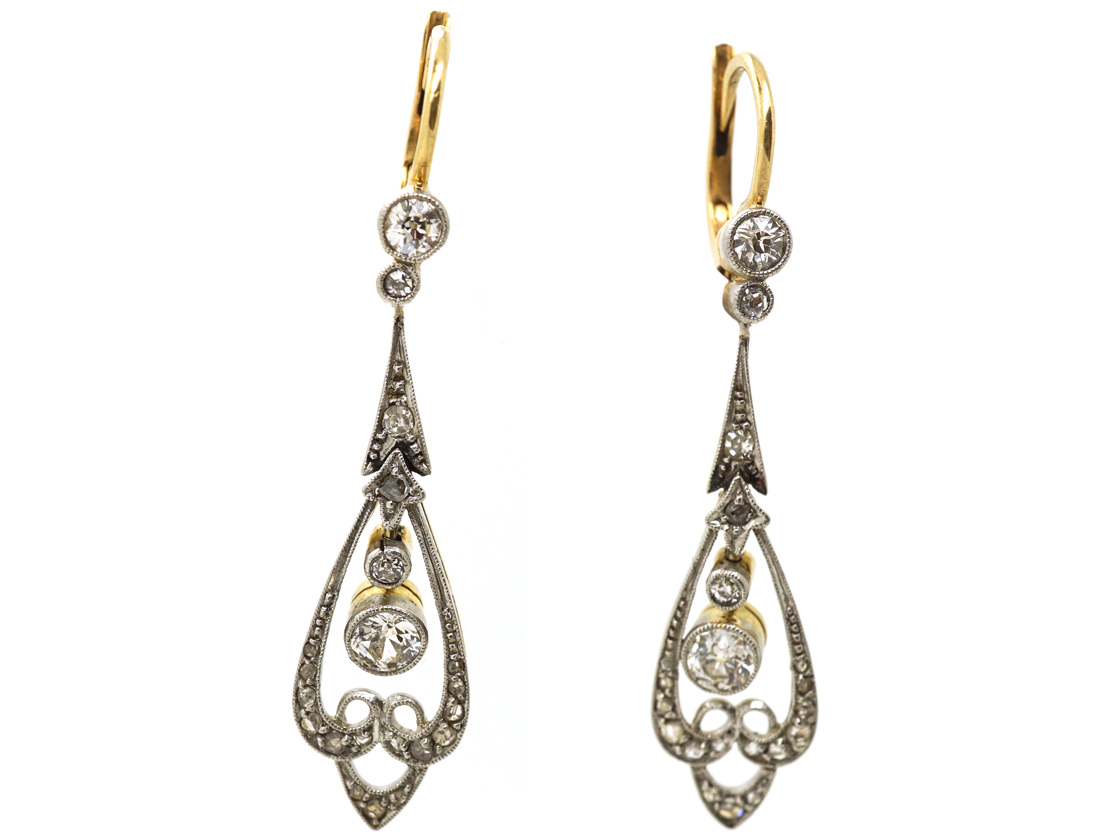 Edwardian 15ct Gold & Platinum, Diamond Drop Earrings (136M) | The ...