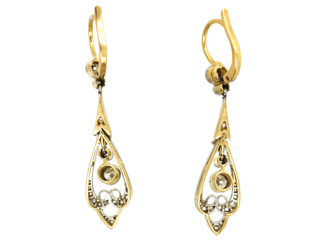 Edwardian 15ct Gold & Platinum, Diamond Drop Earrings (136M) | The ...