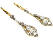 Edwardian 15ct Gold & Platinum, Diamond Drop Earrings