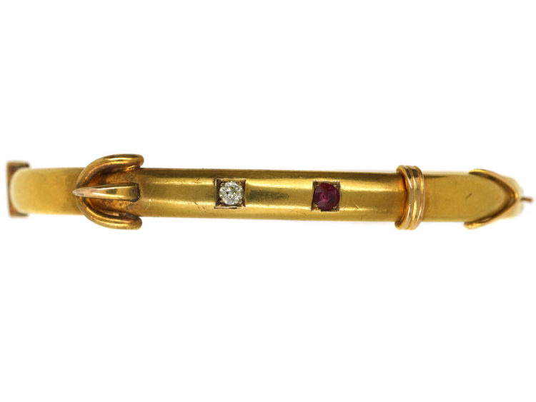Edwardian 15ct Gold, Ruby & Diamond Buckle Bangle