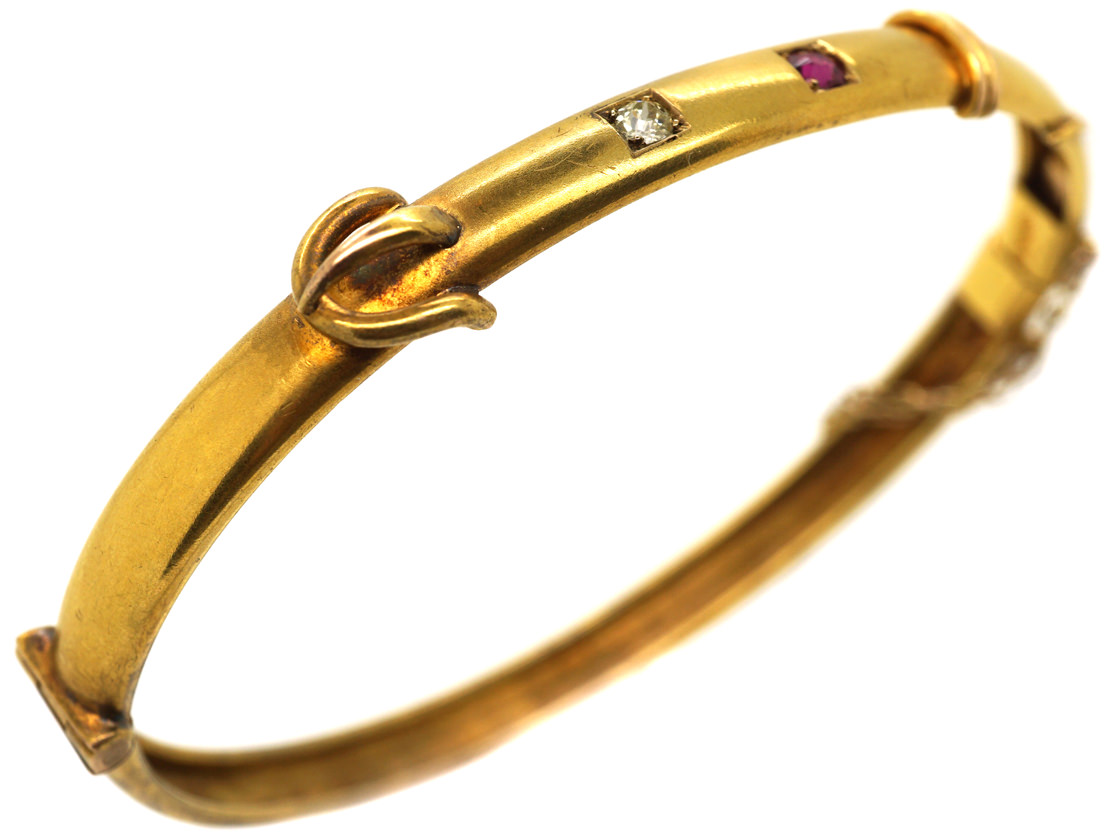 Edwardian 15ct Gold, Ruby & Diamond Buckle Bangle (117M) | The Antique ...