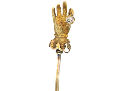 Georgian 18ct Gold Hand Tie Pin set with a Diamond