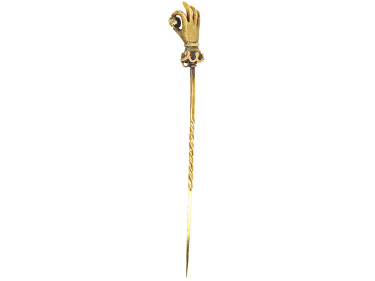 Georgian 18ct Gold Hand Tie Pin set with a Diamond