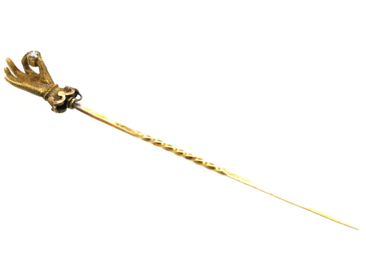 Georgian 18ct Gold Hand Tie Pin set with a Diamond