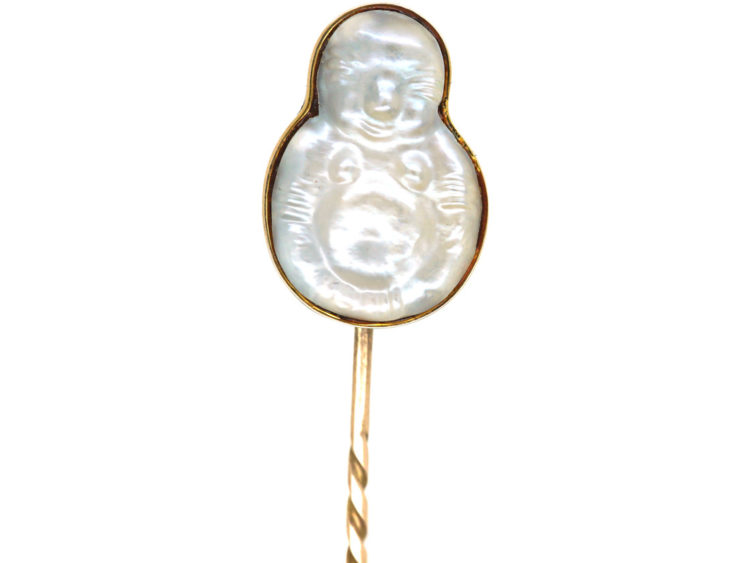 Edwardian 15ct Gold & Mother of Pearl Buddha Tie Pin
