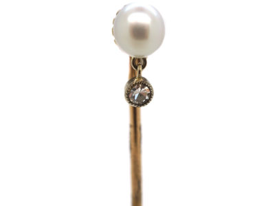 Art Deco Natural Pearl & Diamond Tie Pin