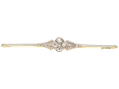 Art Deco 18ct Gold, Platinum & Diamond Bar Brooch