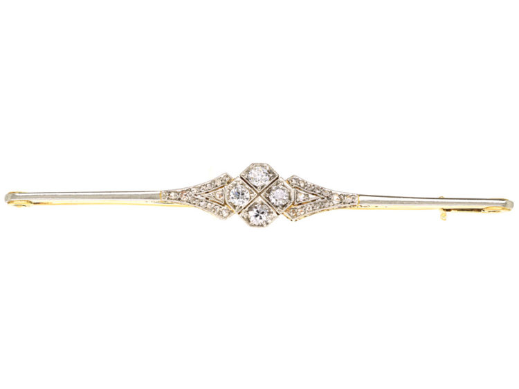 Art Deco 18ct Gold, Platinum & Diamond Bar Brooch