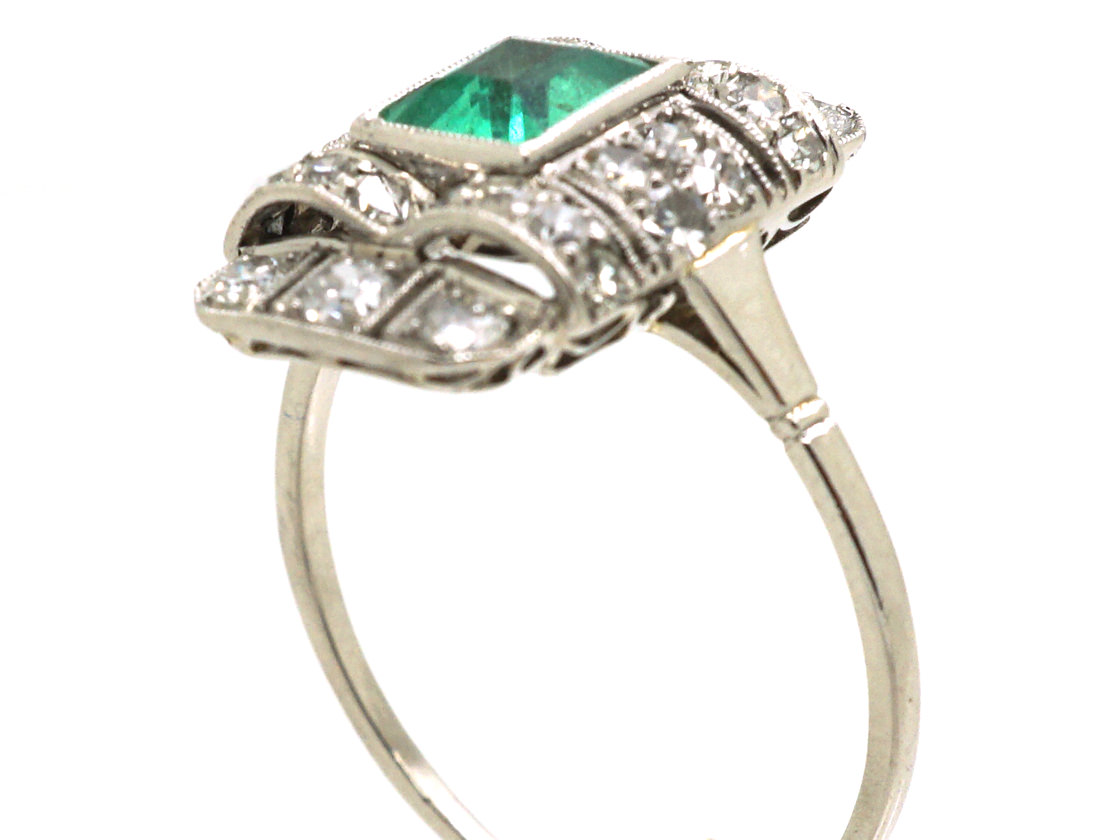 Art Deco Platinum, Emerald & Diamond Rectangular Ring (141M) | The ...