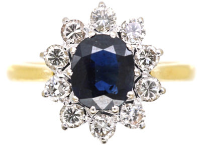 18ct Gold Sapphire & Diamond Oval Cluster Ring