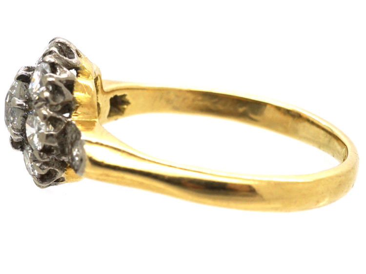 Edwardian 18ct Gold, Diamond Cluster Ring with Diamond Set Shoulders