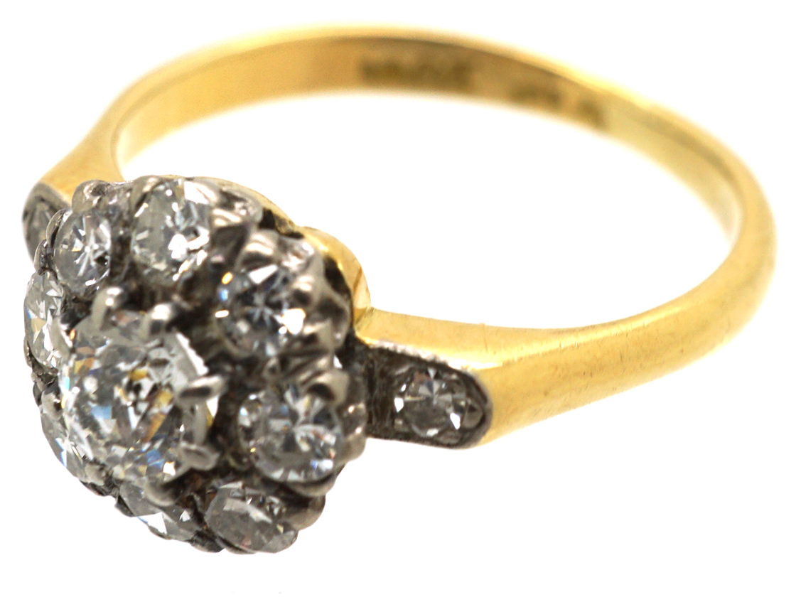 Edwardian 18ct Gold, Diamond Cluster Ring with Diamond Set Shoulders ...