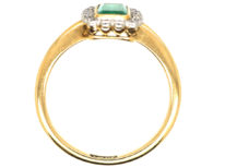 Art Deco 18ct Gold & Platinum, Emerald & Diamond Rectangular Ring