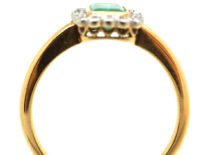 Art Deco 18ct Gold & Platinum, Emerald & Diamond Rectangular Ring