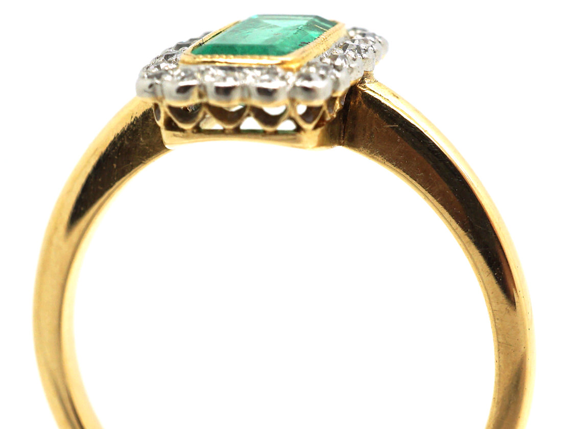 Art Deco 18ct Gold & Platinum, Emerald & Diamond Rectangular Ring (26M