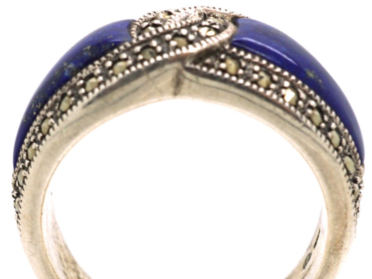 Silver, Lapis Lazuli & Marcasite Intertwined Design Ring
