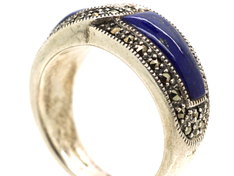 Silver, Lapis Lazuli & Marcasite Intertwined Design Ring