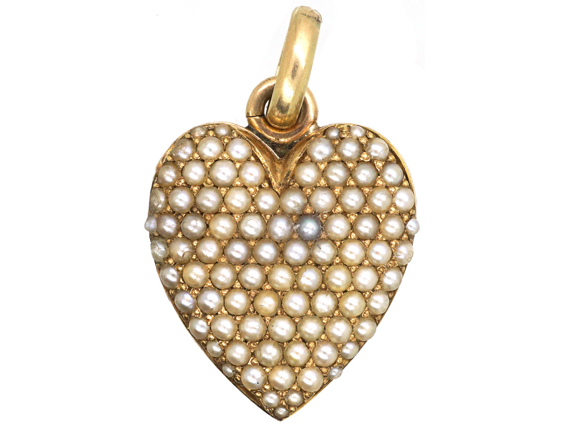 Edwardian 14ct Gold & natural Split Pearl double Sided Heart Shaped ...