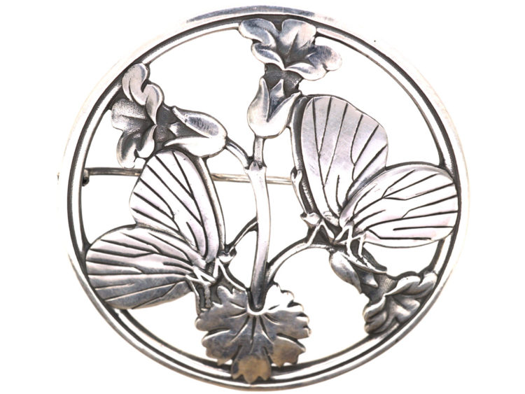 Mid Century Silver Moonlight Blossom Brooch by Arno Malinowski for Georg Jensen