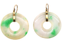 Art Deco Natural Jade & Gold Round Earrings
