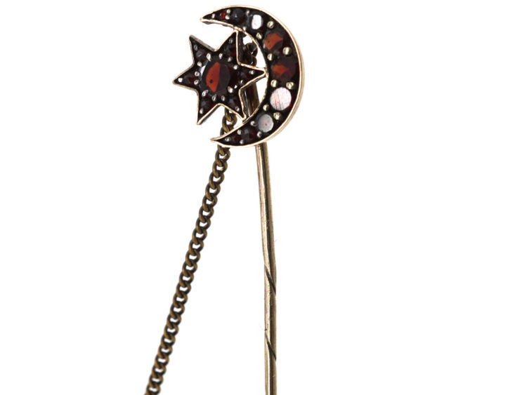 Edwardian Moon & Star Tie Pin set with Garnets