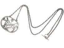 Silver Pendant of Kneeling Fawn on Silver Chain by Arno Malinowski for Georg Jensen