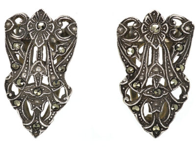 Art Deco Pair of Silver & Marcasite Double Clips