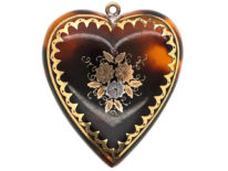 Victorian Tortoiseshell Pique Heart Pendant with Flowers Motif