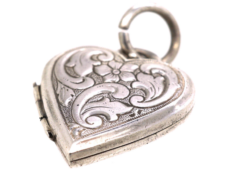 Silver Heart Locket with Flower Motif