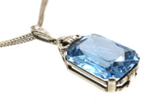 Art Deco Synthetic Blue Spinel Pendant on Silver Chain