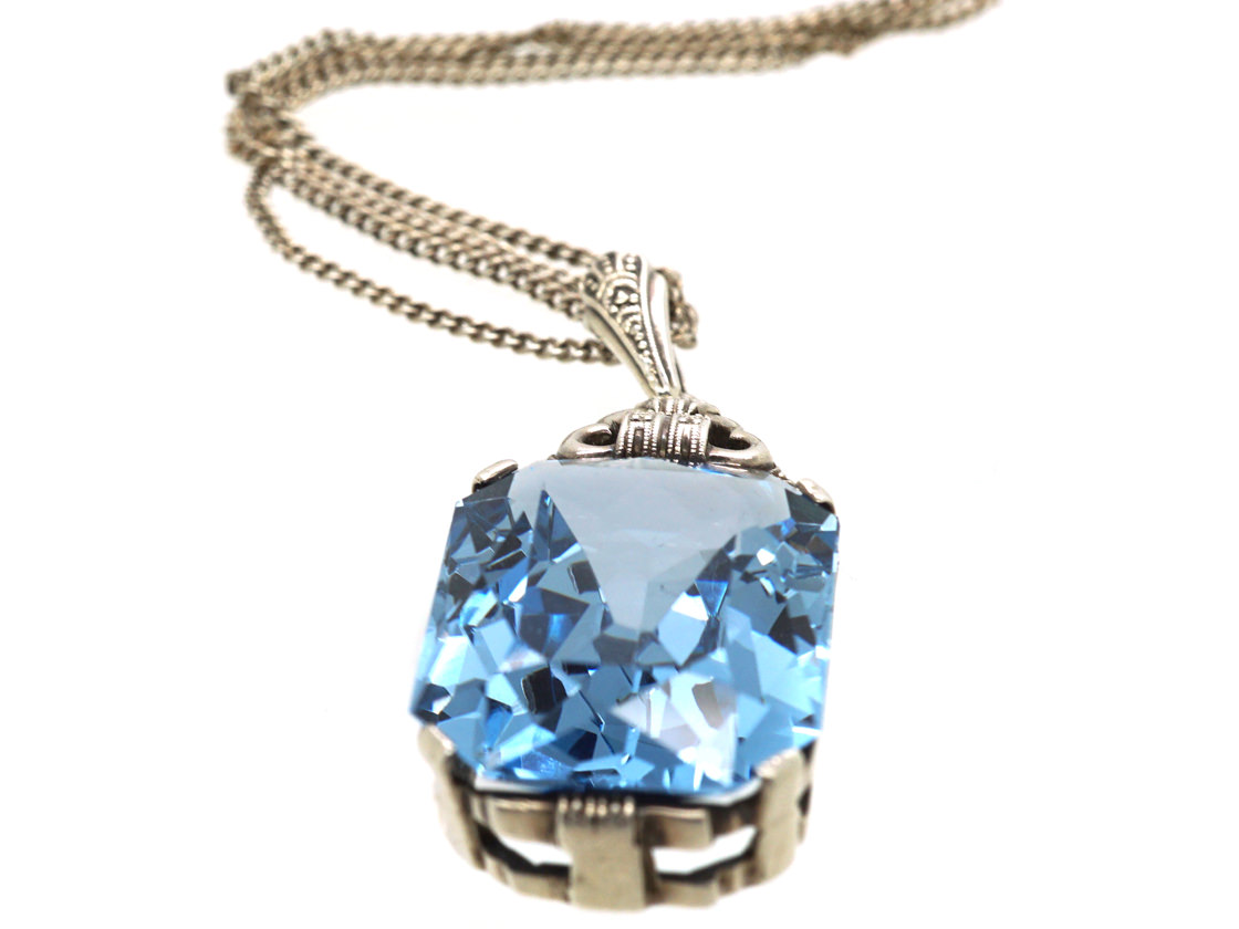 Art Deco Synthetic Blue Spinel Pendant on Silver Chain (88M) | The ...