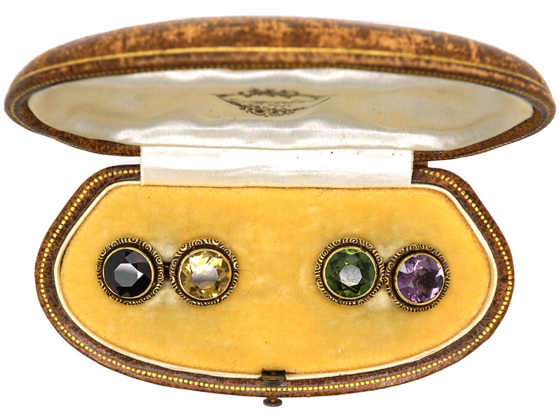 Edwardian 14ct Gold Multi Stone Cufflinks in Original Case (118M) | The ...