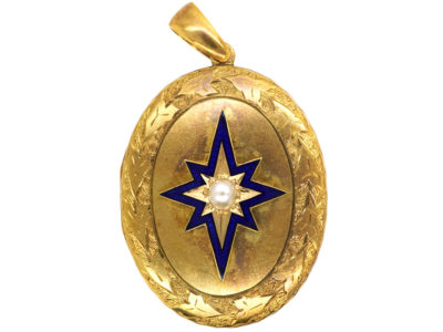 Victorian 18ct Oval Locket with Star & Natural Split Pearl Design