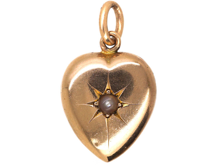 Edwardian 15ct Gold Heart set with a Natural Split Pearl