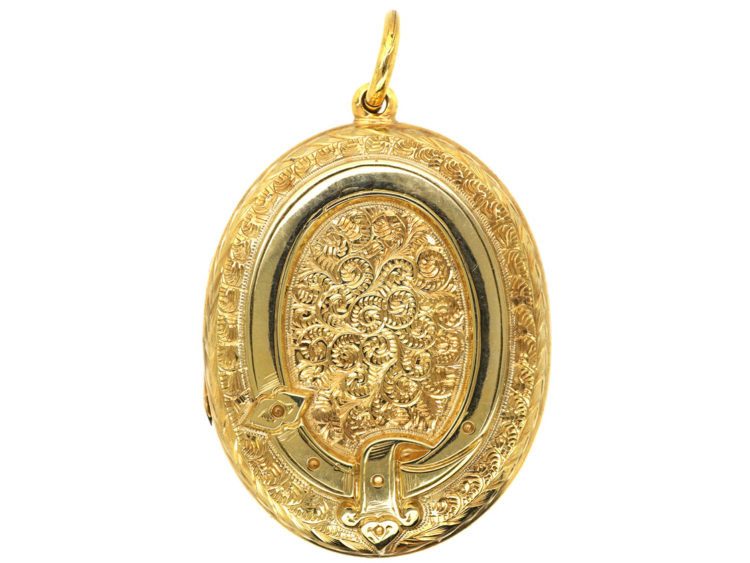 Victorian 15ct Gold Oval Locket with Garter Design