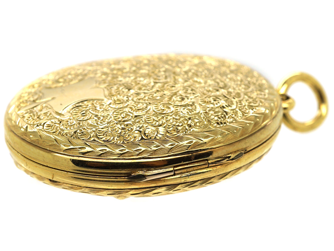 Victorian 15ct Gold Oval Locket with Garter Design (185M) The Antique