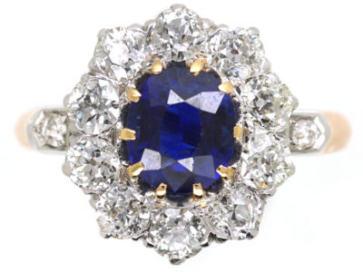 Edwardian 18ct Gold, Sapphire & Diamond Oval Cluster Ring