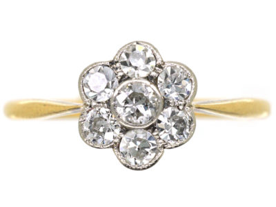 Edwardian 18ct Gold & Platinum, Diamond Daisy Ring