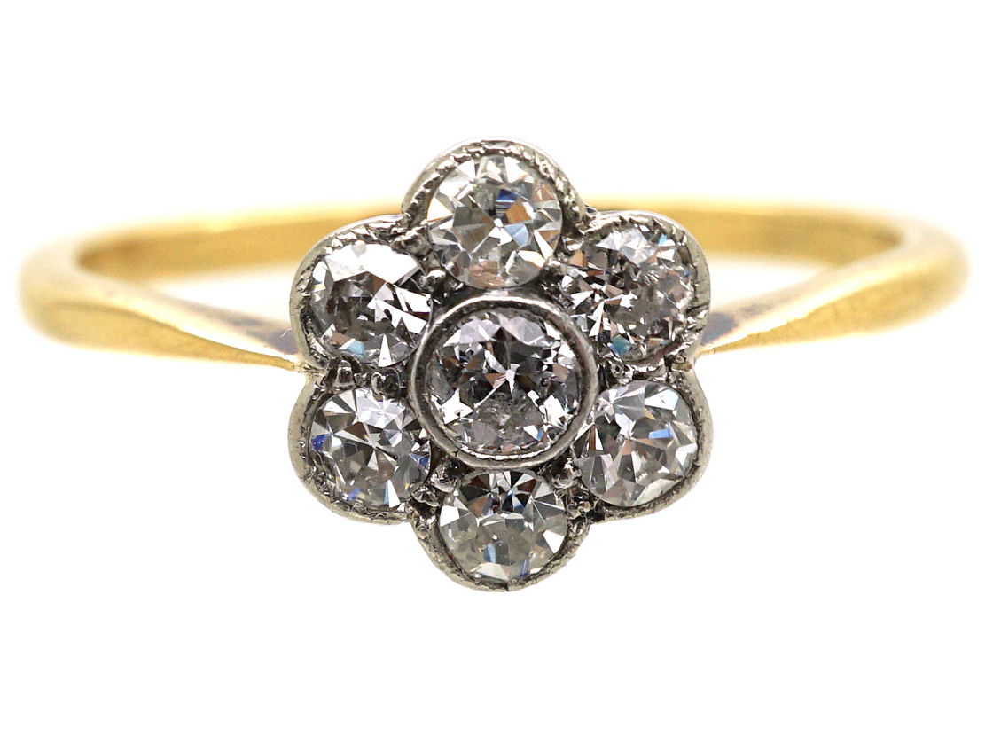 Edwardian 18ct Gold & Platinum, Diamond Daisy Ring (196M) | The Antique ...