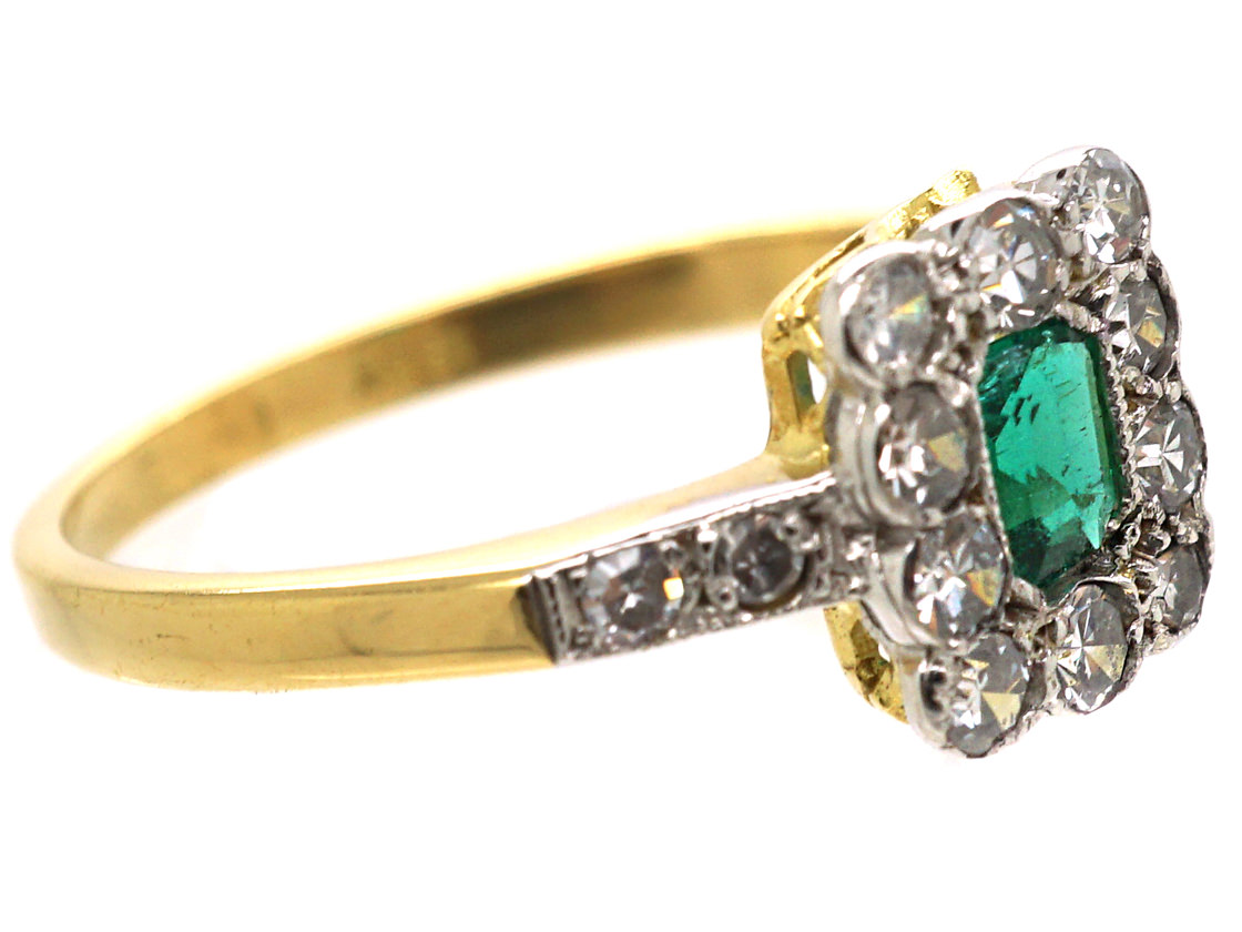 Art Deco 18ct Gold & Platinum Rectangular Ring set with an Emerald ...