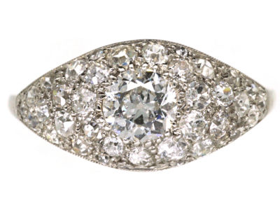 Art Deco Platinum & Diamond Bombé Set Cluster Ring