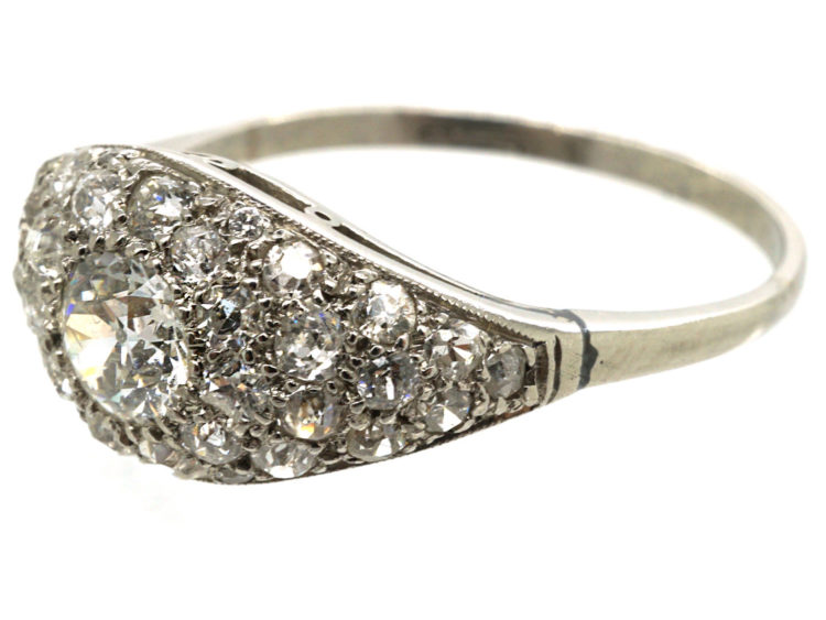 Art Deco Platinum & Diamond Bombé Set Cluster Ring